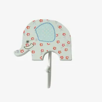 Houten Jaipur Elephant Haakje in de vorm van een olifant met bloemetjes en polkadot-zadel – kinderkamer decoratie