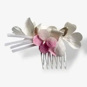 Kam met bloemen ivoor & roze