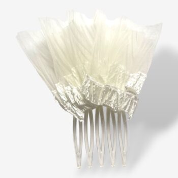 Haar­kam Organza Veil – ivoor met satijnen bies