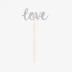 Feest prikkers ‘Love’ – Zilver glitter (18 cm, 6 stuks)