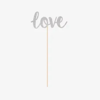 Feest prikkers ‘Love’ – Zilver glitter (18 cm, 6 stuks)