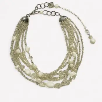 Ketting ‘Orchidée’ – 9 Strengen Glaskralen & Wilde Parel