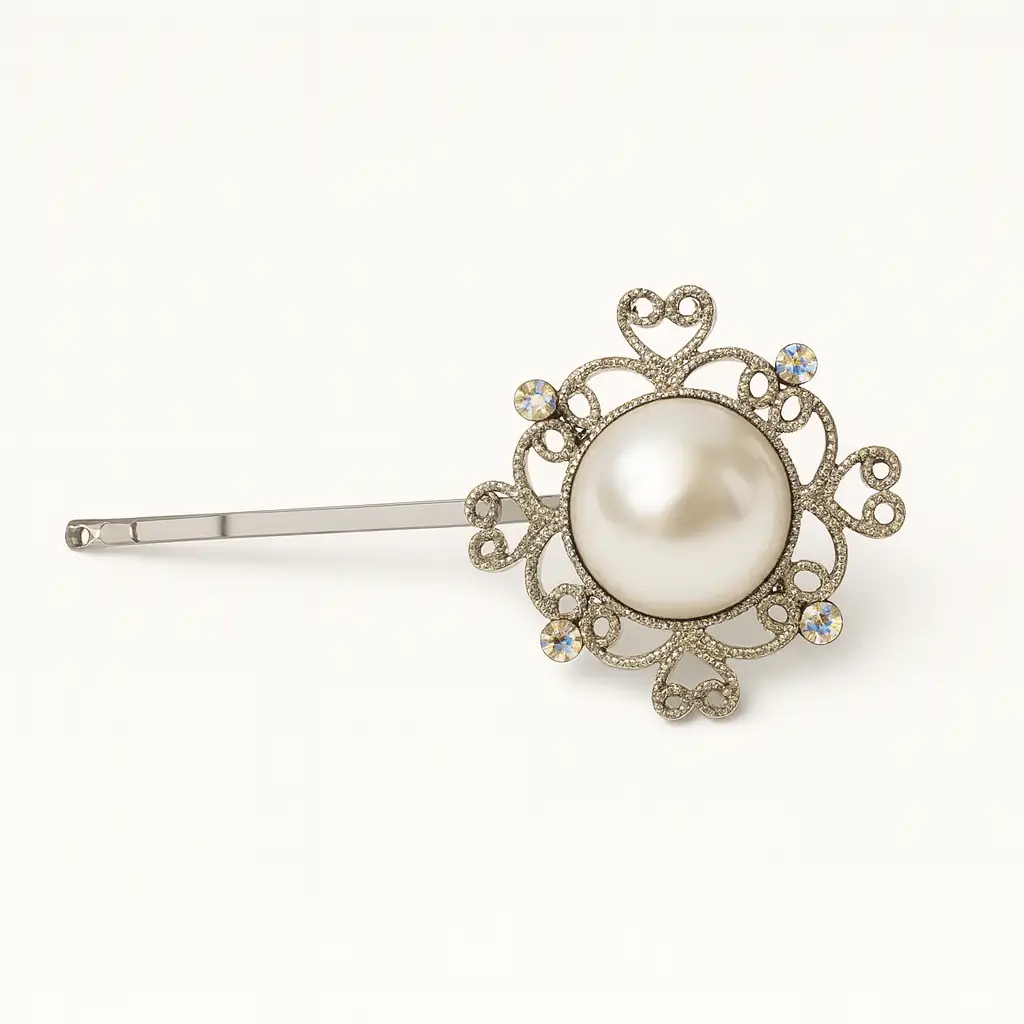 Haarschuif met grote parel en strass 3,5 cm zilverkleurig – set van 2 stuks