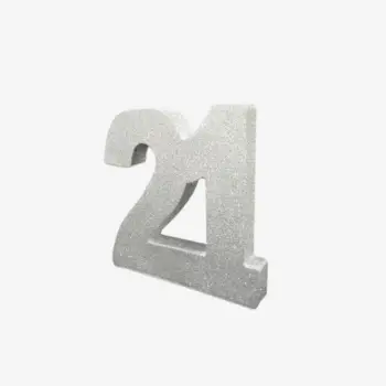 Tafeldecoratie cijfer ‘21’ – Glitter zilver (20 cm)