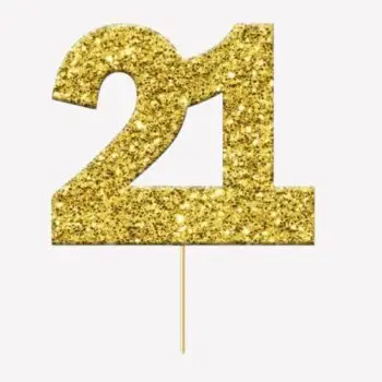 Cupcaketoppers ‘21’ – goud glitter (12 stuks)