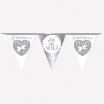 Vlaggenlijn “Ja ik wil!” – zilver & wit (6 meter)