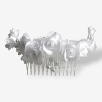 Sluierkam Rose Cascade – wit met roosjes & parels