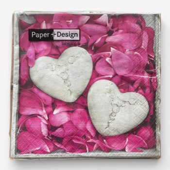 Servetten stenen hartjes op rozenblaadjes – 33 × 33 cm (20 stuks)