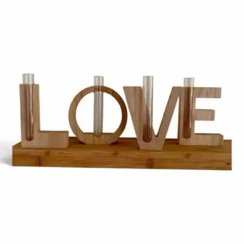Houten LOVE Letters met Glazen Vaasjes